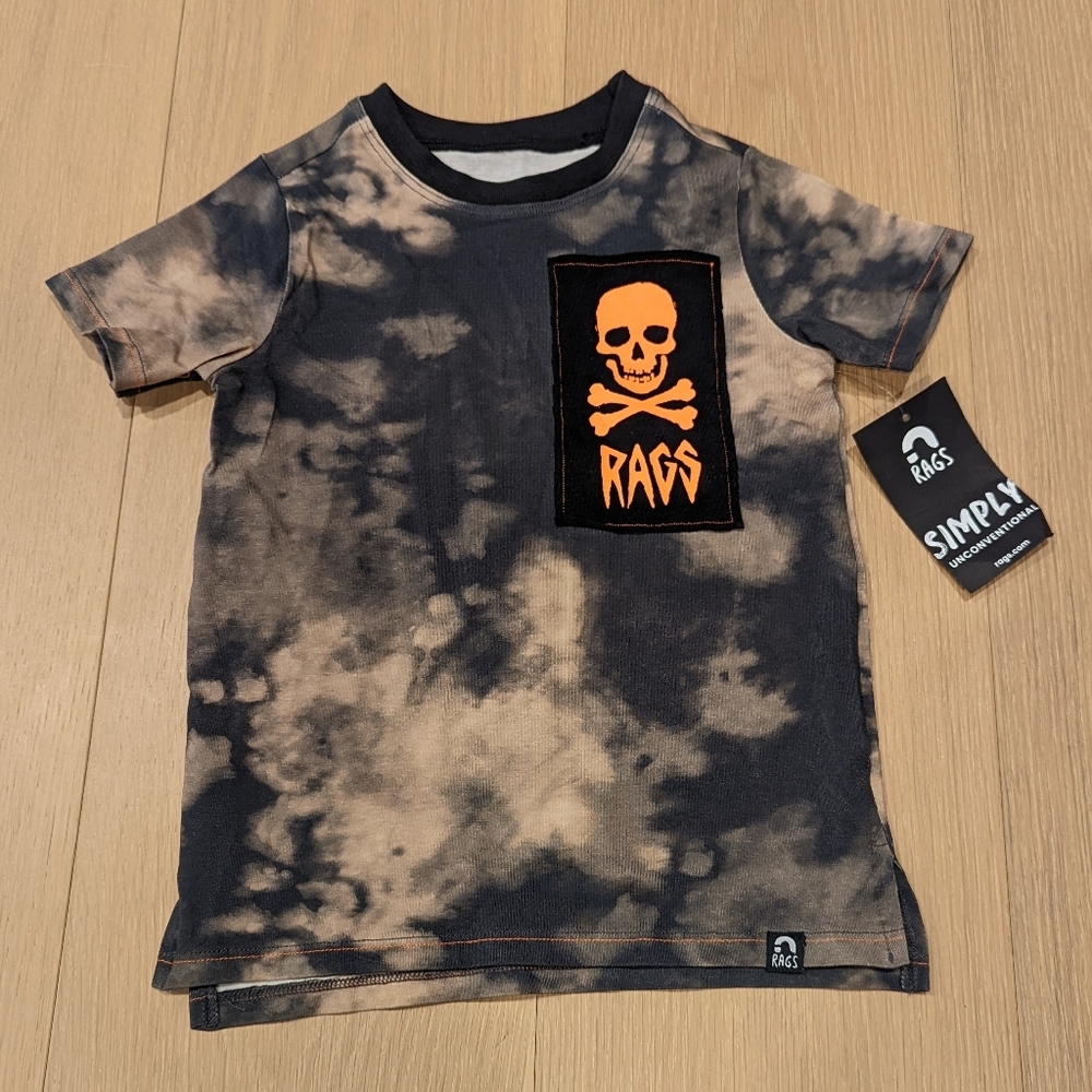 RAGS Kids Tie-Dye Skull Tee - Black and Orange